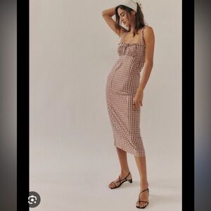 Free People Pink Checkered Midi Dress